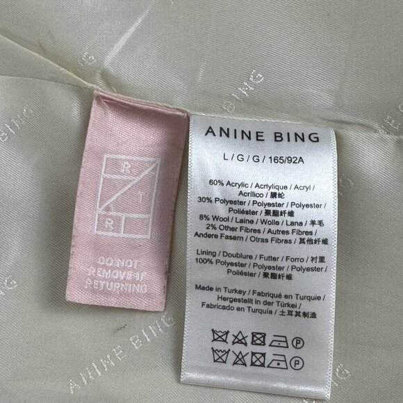 Anine Bing Fishbone Blazer Hearringbone Size Lrg Tan Cream Career Classic Wool - Picture 12 of 15